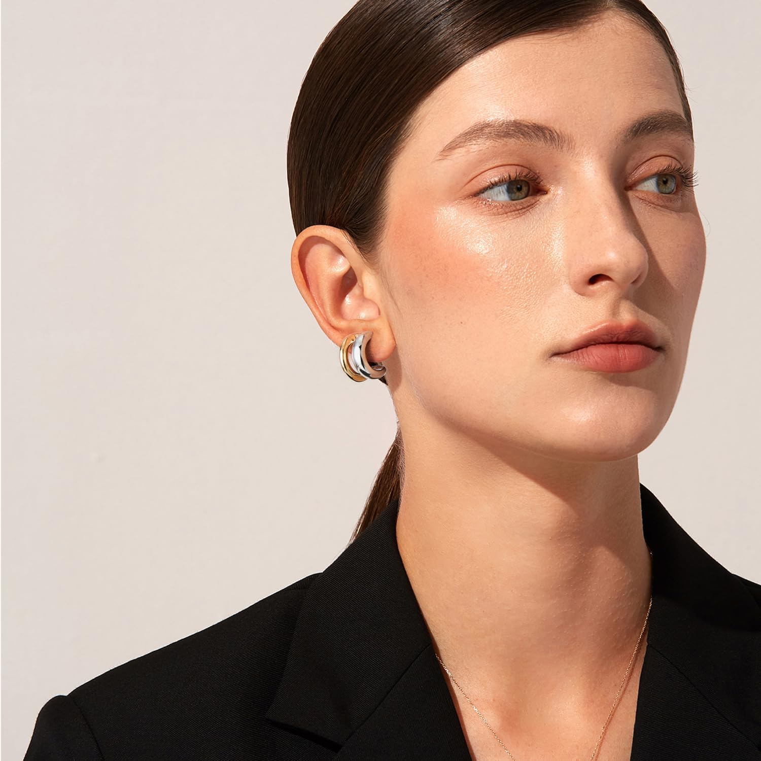 Two Tone Hoop Earrings for Women,Trendy Sterling Silver Gold C Shaped Hoop Earrings for Girls Classic Lightweight Hoops Earrings - Image 4