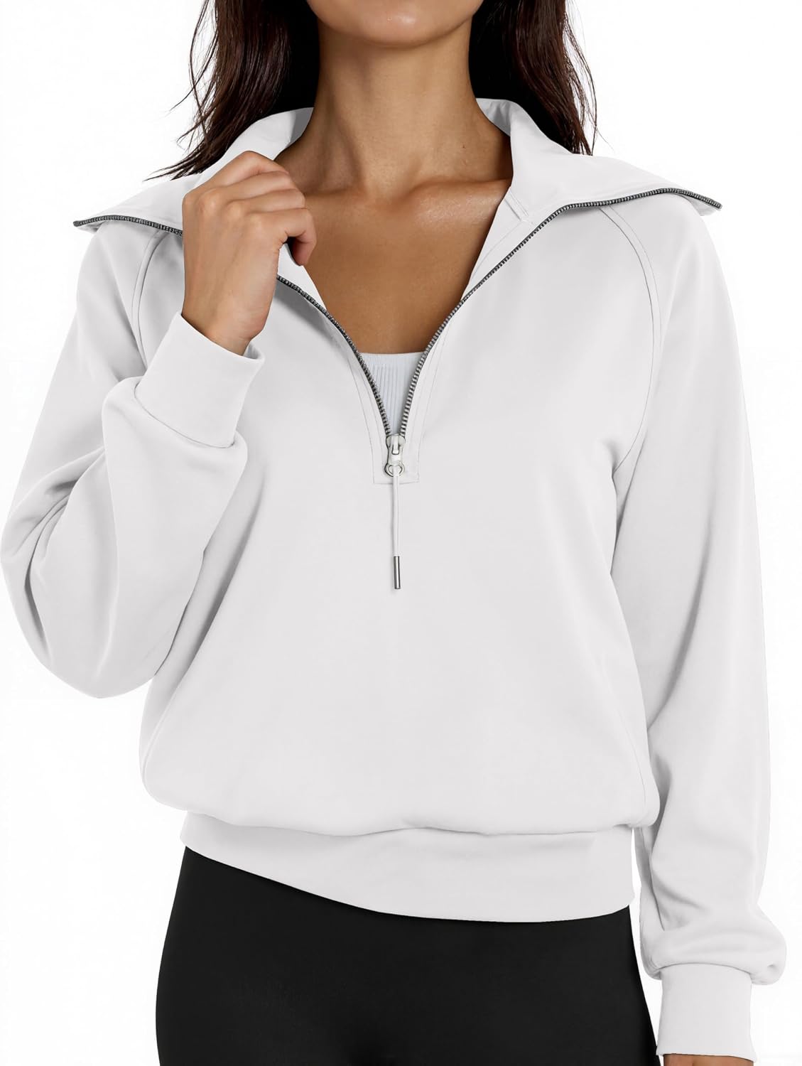 Women's Cropped Half Zip Pullover Quarter Zipper Long Sleeve Sweatshirt for Casual Wear