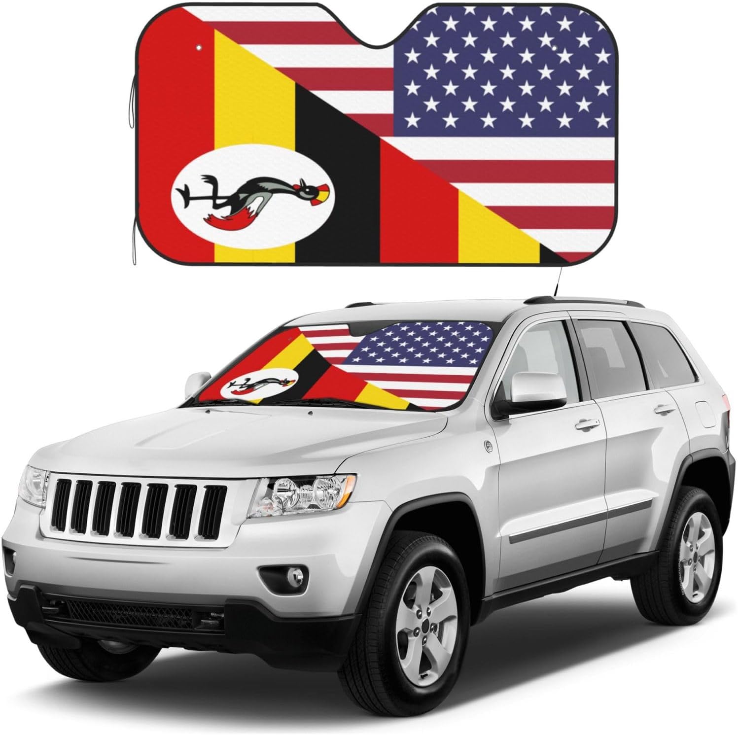 America Uganda Friendship Flag Foldable Car Windshield Sunshade Blocks Heat and Sun Glare Uv Rays