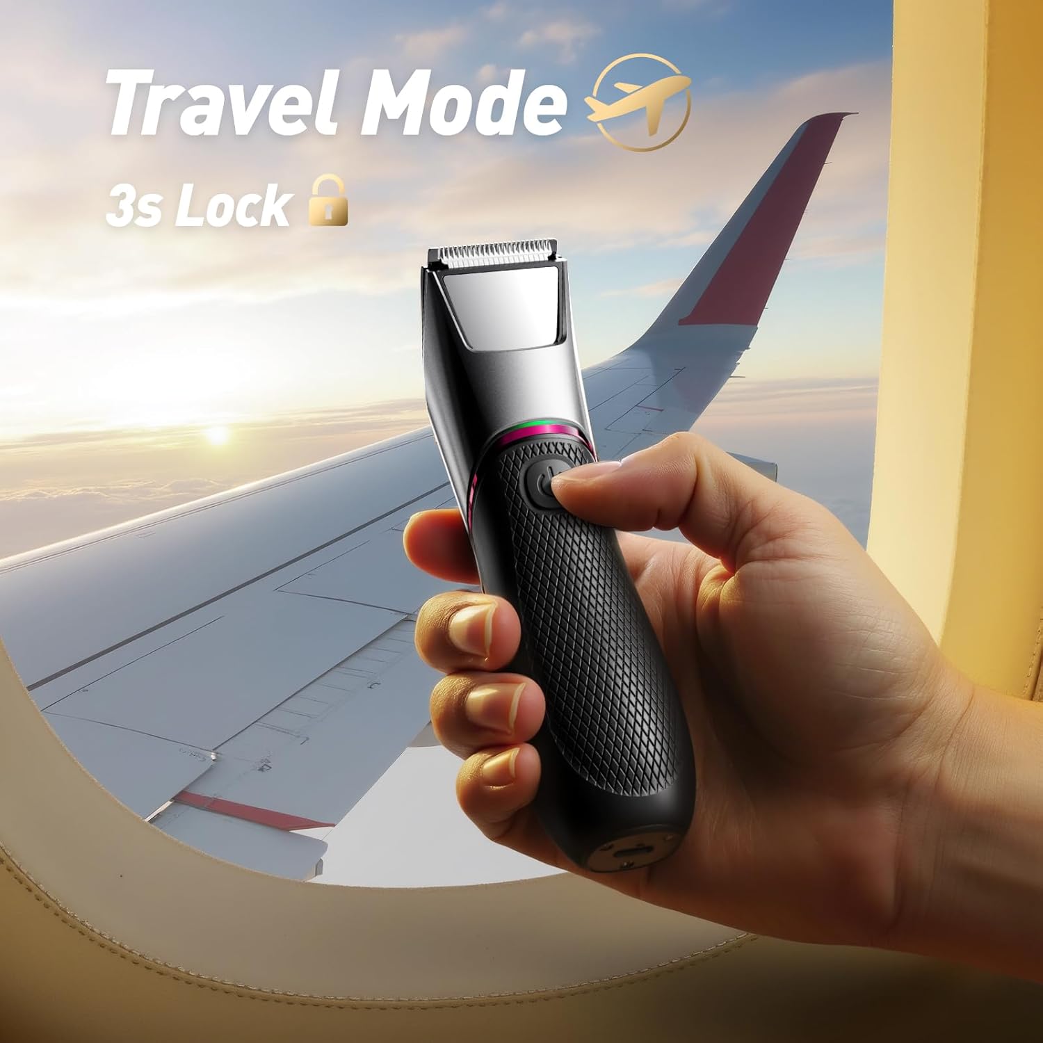 Body Groomer for Men: Pubic Hair Trimmer with Mirror & LED Light - Electric Ball Shaver with Ceramic Blades & Travel Lock - Men's Shaver IPX7 Waterproof for Use on Groin/Legs/Chest -Cool Green - Image 5