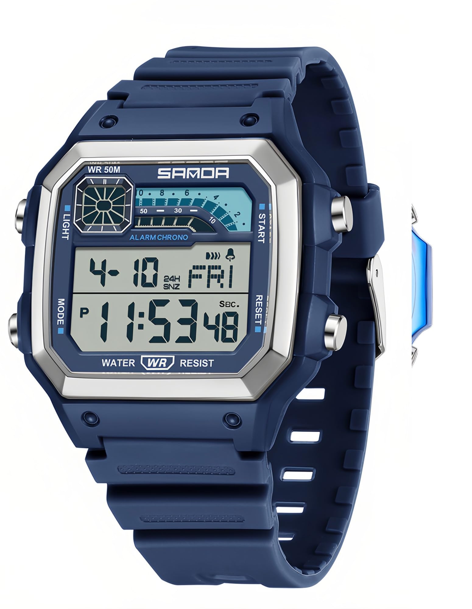 Women's Men Youth Square Full Transparent Digital Watch Chronograph Countdown Dual Time Waterproof Watch