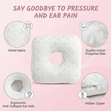 Piercing Pillow, Ear Piercing Pillow with Hole for Side Sleepers, Customisable Ear Pain Relief Pillow, Donut Pillow for Ear, Machine Washable Design with Comfortable Fabric