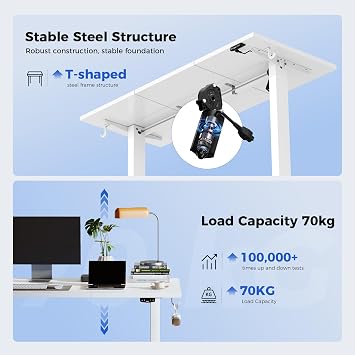 Agilestic Electric Standing Desk, 2 Memory Buttons, 120x60cm | Height Adjustable Desk for smart Pannel, 72-116cm, Sit Stand Desk with 2 Hooks, Home Office Desk, 2 pcs Desktops, White