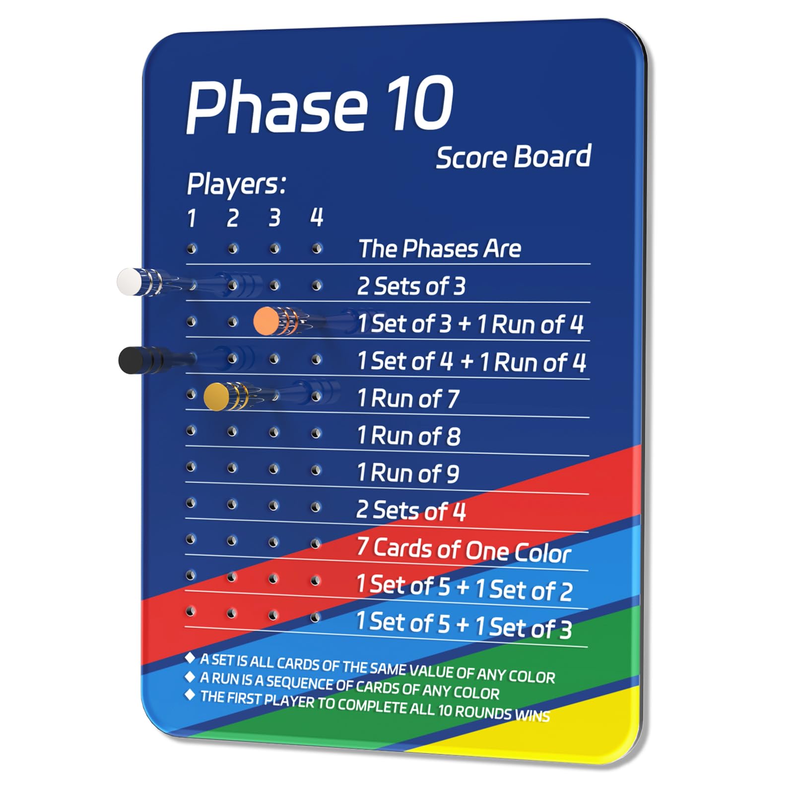 LZC LADYS GIFT Mini Phase 10 Score Board, Travel Edition Acrylic Scoreboard for Phase 10 Card Game with 4 Colored Cribbage Pegs, Fun Board Card Games