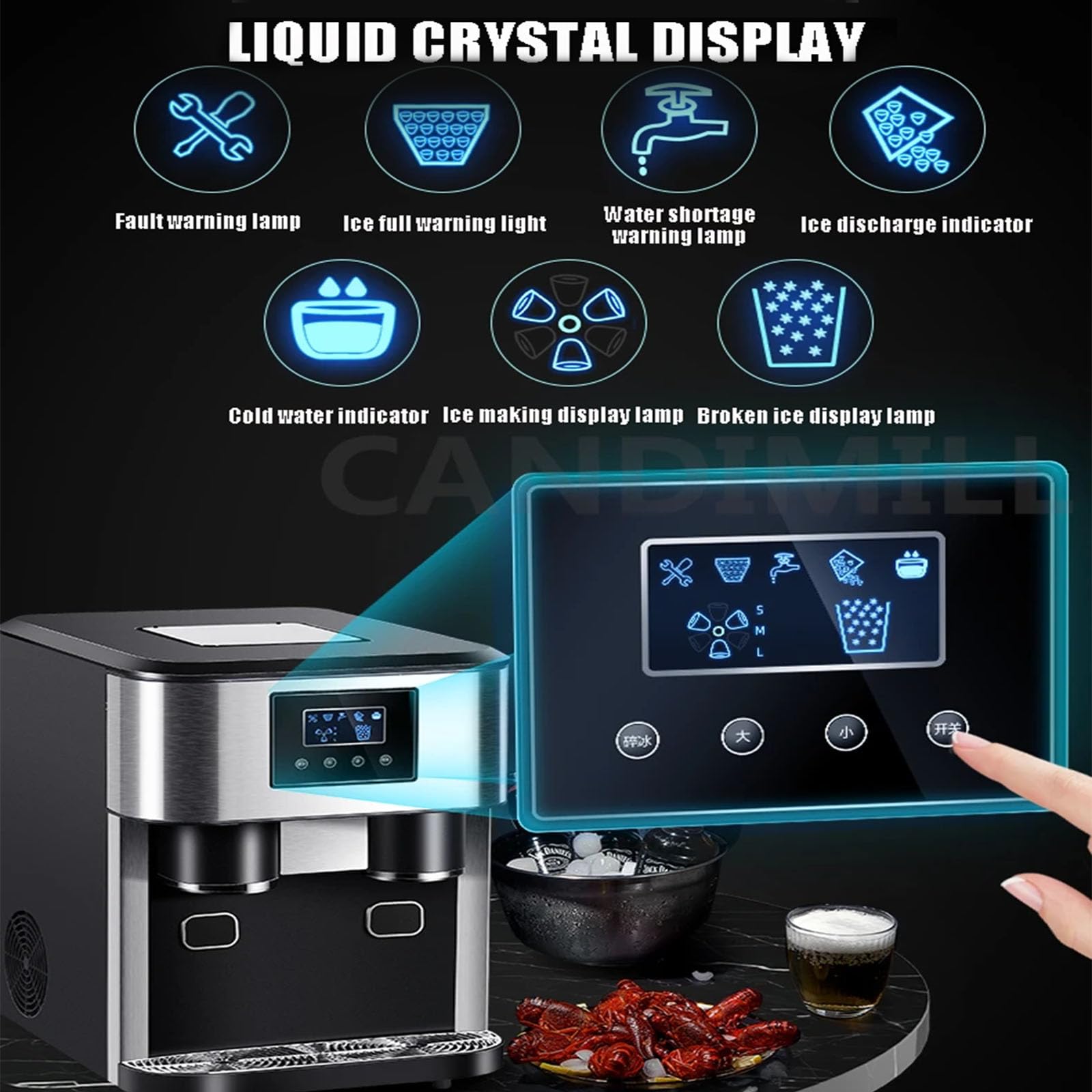 Tritaghiaccio elettrico, produce 15 kg di ghiaccio in 24 ore, produce 16 cubetti di ghiaccio in 9 minuti, ideale per casa, cucina, ufficio, bar, ideale per caffè freddo e tè