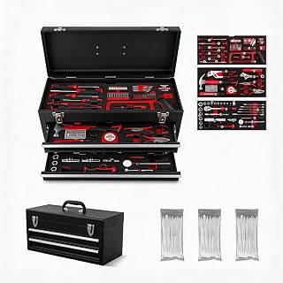 466-Piece Mechanics Tool Kit, Comprehensive General Hand Tool Set with Spanners & Pliers, 3-Layer Lockable Organiser Case for Home, Garage, Auto & DIY Repair
