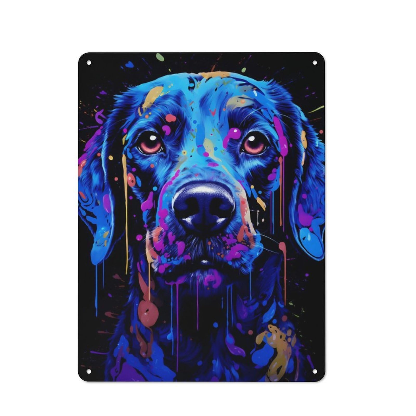 Junmoney Neon Dog Portrait Painting Retro Metal Wall Sign 40X30cm For Home Office Or Studio, Winter Wall Decor For Home Office Decor Fans