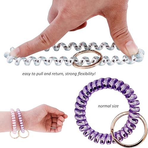 Miniatura 4 de BIHRTC 6 piezas de pulseras en espiral para muñeca, llaveros elásticos, bobinas, pulseras de llavero de plástico con resorte flexible, pulseras en