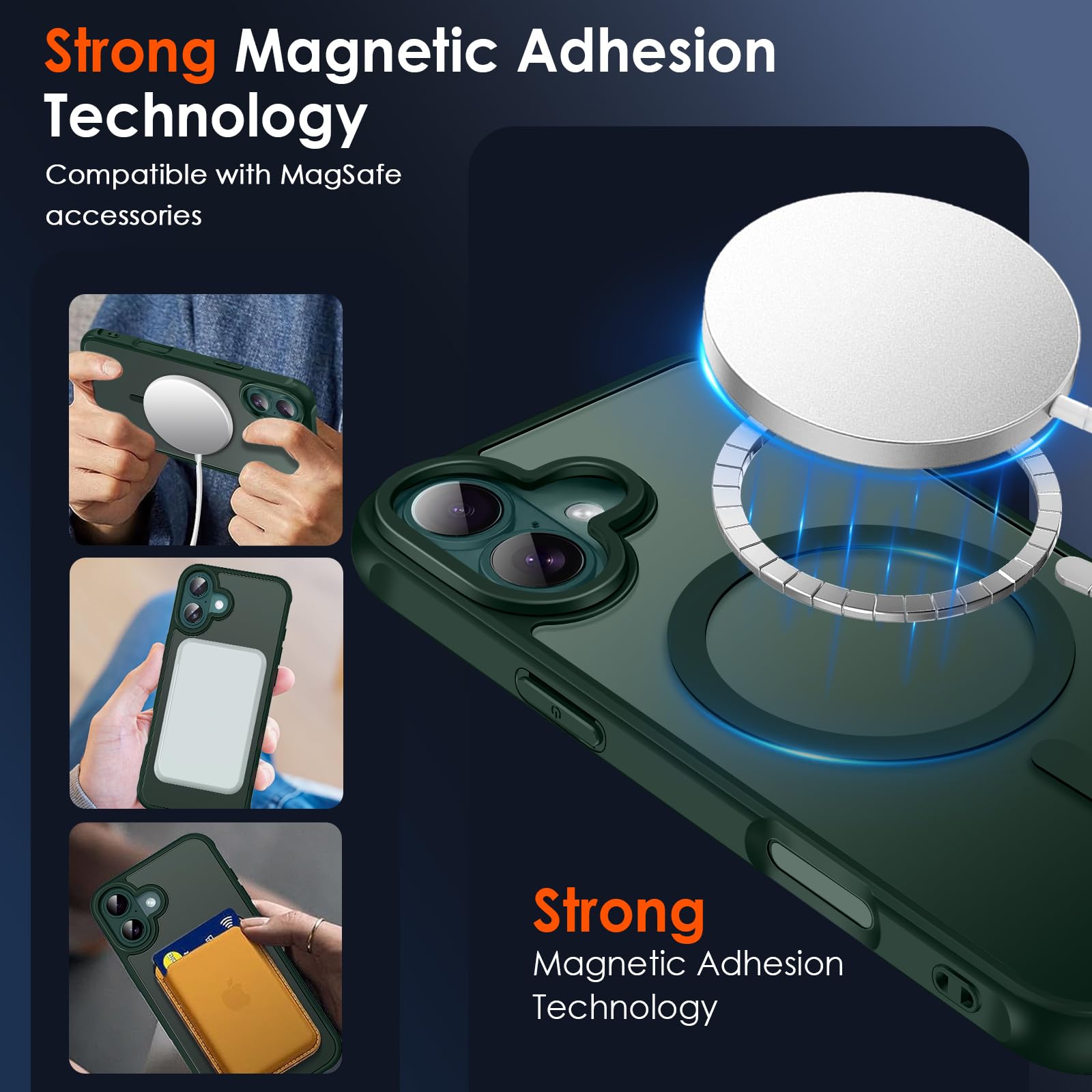 iVoler Cover Magnetica per iPhone 16, [Compatibile con MagSafe] [Protezione Antiurto di Grado Militare] Custodia Traslucida Opaca Posteriore Sottile Silicone Protettiva Case（Verde）