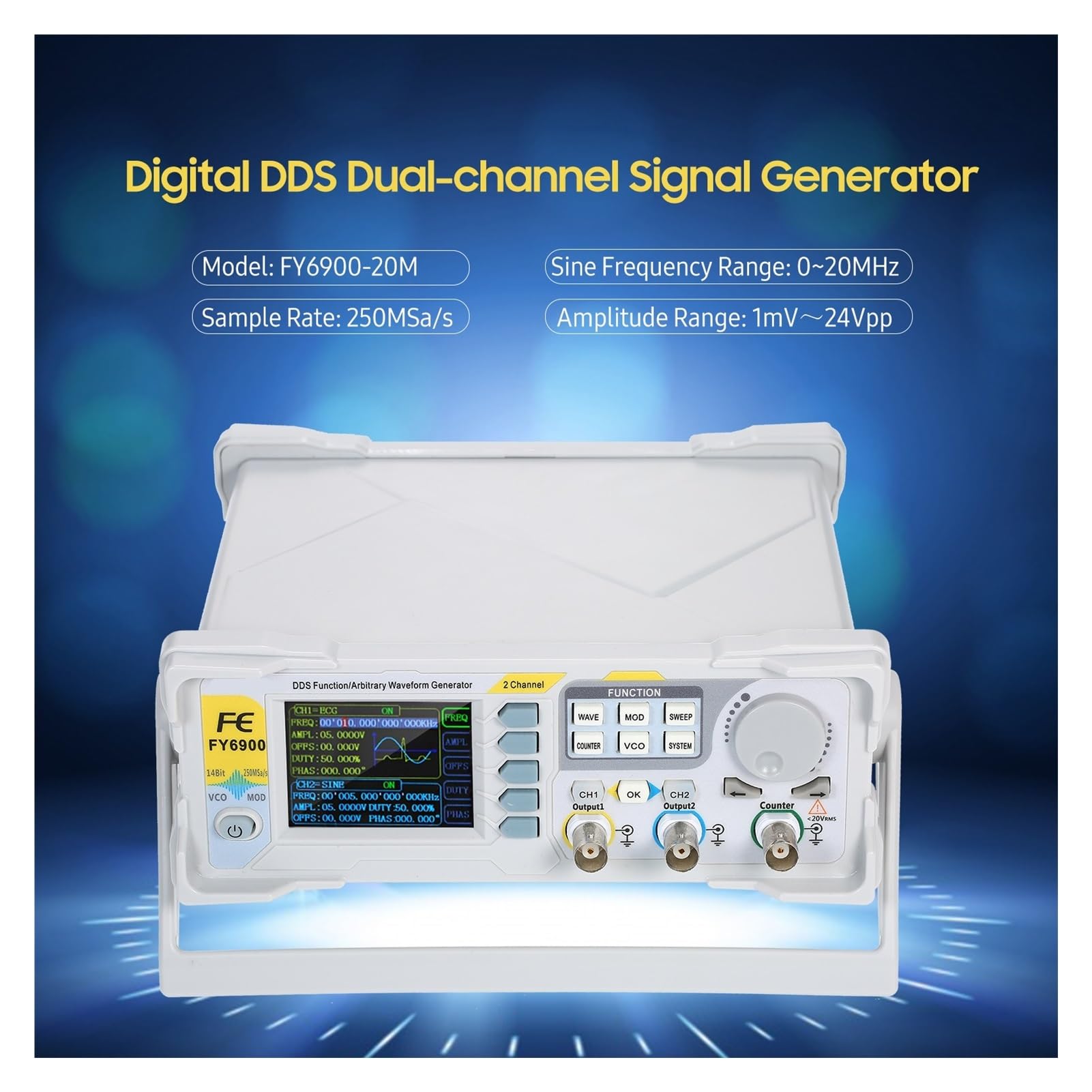 Signalgenerator Digitaler DDS-Zweikanalsignal-/Arbiträrwellenformgenerator Impulssignalquelle 300MSa/s Frequenzmesser(FY6900-100M)