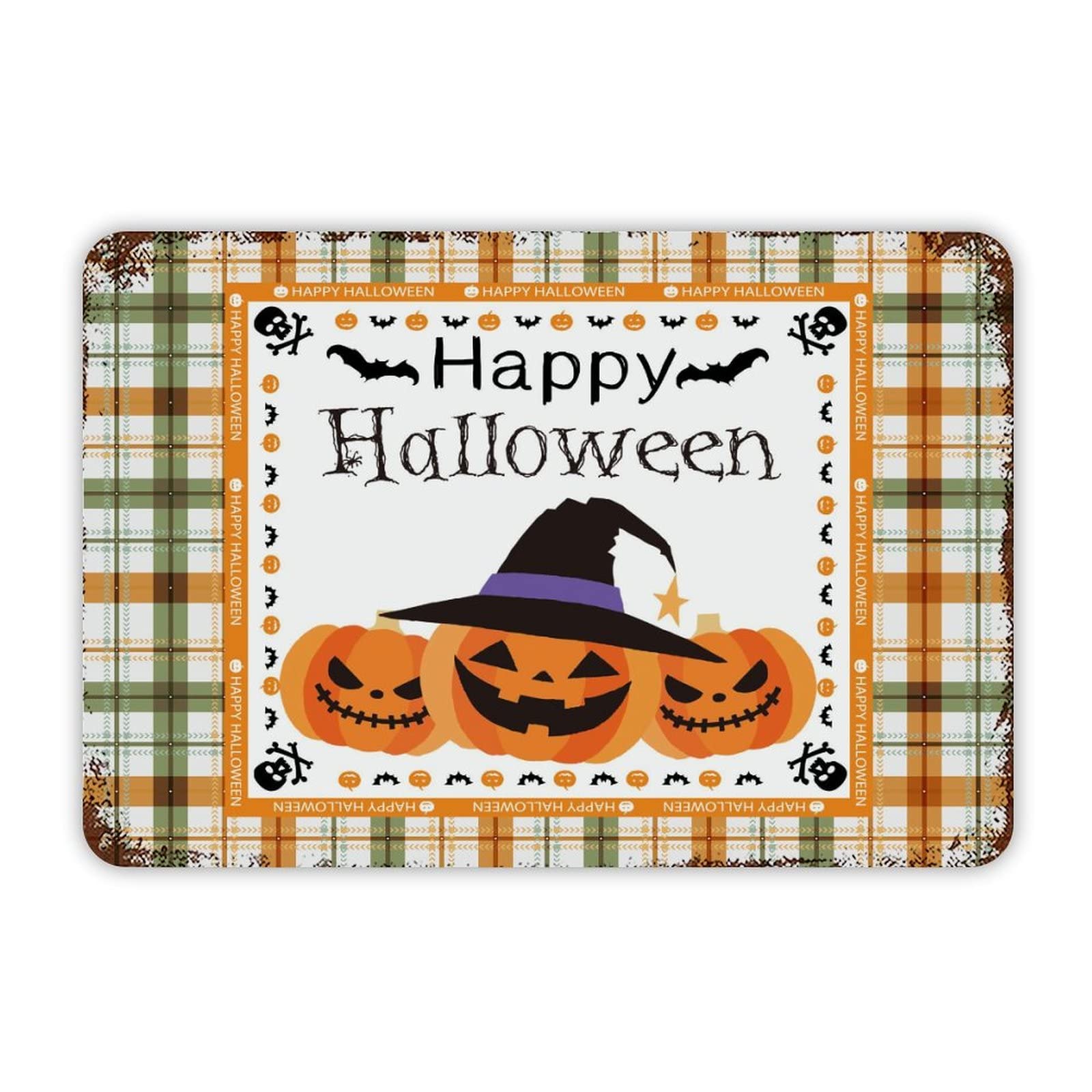ENEDNATE Buffalo Plaid Happy Halloween Pumpkin Bats Spiders Ghost Moon Aluminum Tin Metal Sign for Indoor Outdoor Business Retail Store Patio Yard Home Decor Wall Art Print Poster 8"x12"