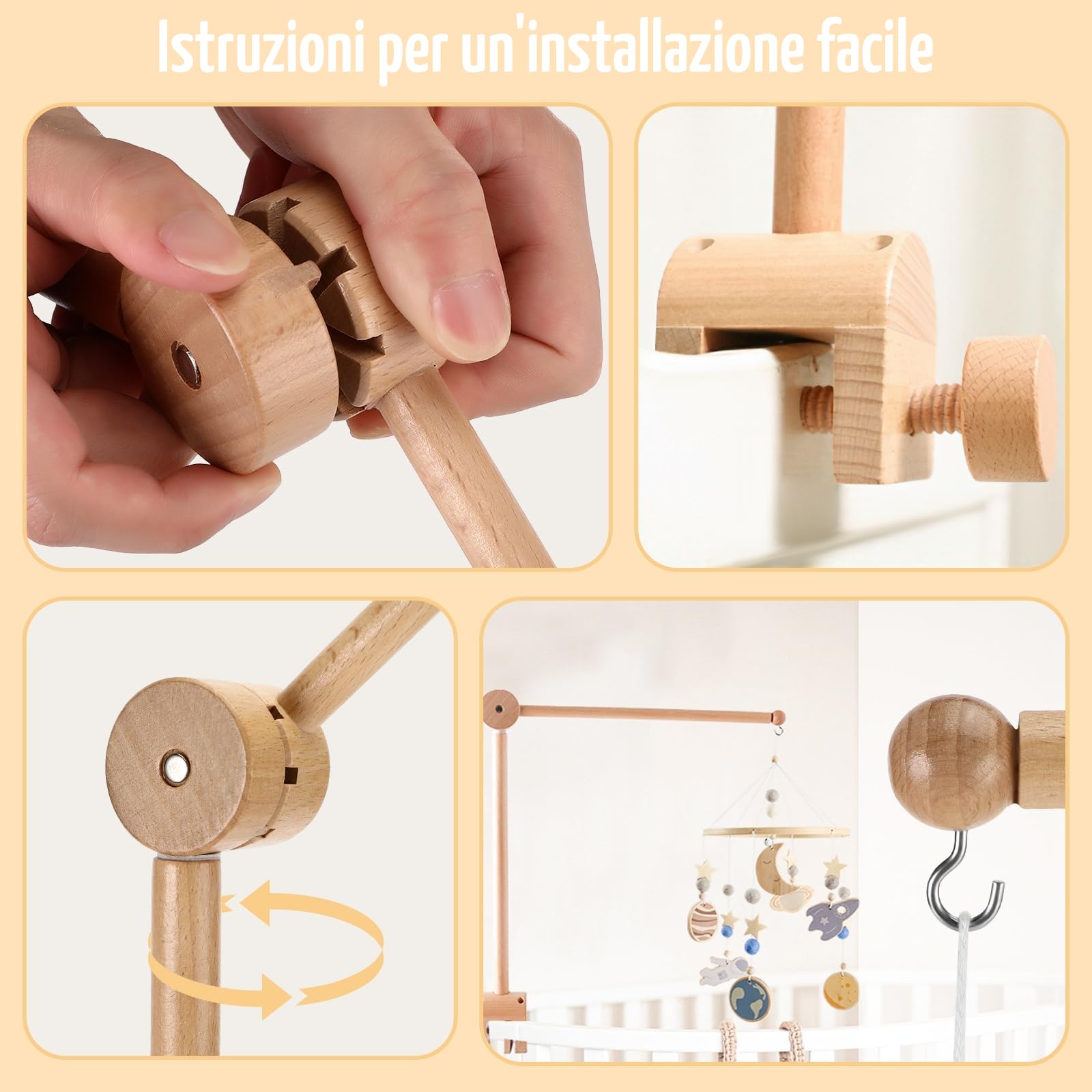 Collazoey Supporto Giostrina Lettino in Legno, regolabile in altezza, per cameretta bambini, lettini e fasciatoi