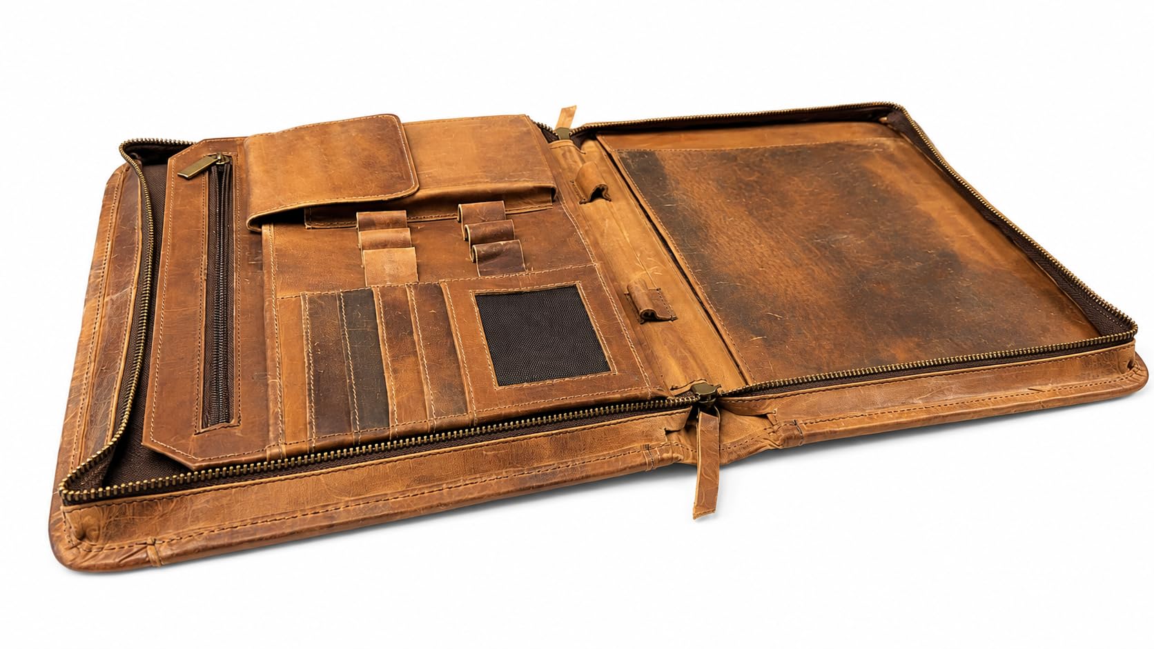 Portfolio organizer in pelle con cerniera, per uomini e donne, padfolio Business Resume A4/Pad, organizer per cartelle, porta blocco legale con scomparti per carte, cartella con cerniera per documenti