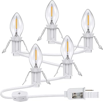 Meonum 1 Pcs Christmas Village Lights, 5 Base C7 String Bulbs Christmas Village Light Cord with ON/Off Switch Spare Fuse, Blow Mold Light Kit for Xmas Mini House