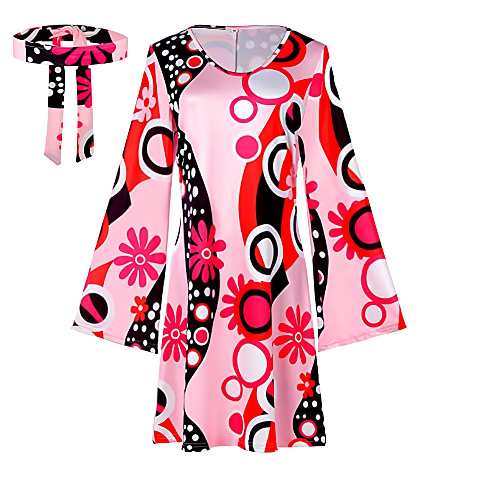 Disfraz hippie para mujer, vestido de discoteca de los años 70, disfraz hippie, vestidos retro de Halloween para fiesta temática retro, fiesta temática de celebración de los años 60 y 70