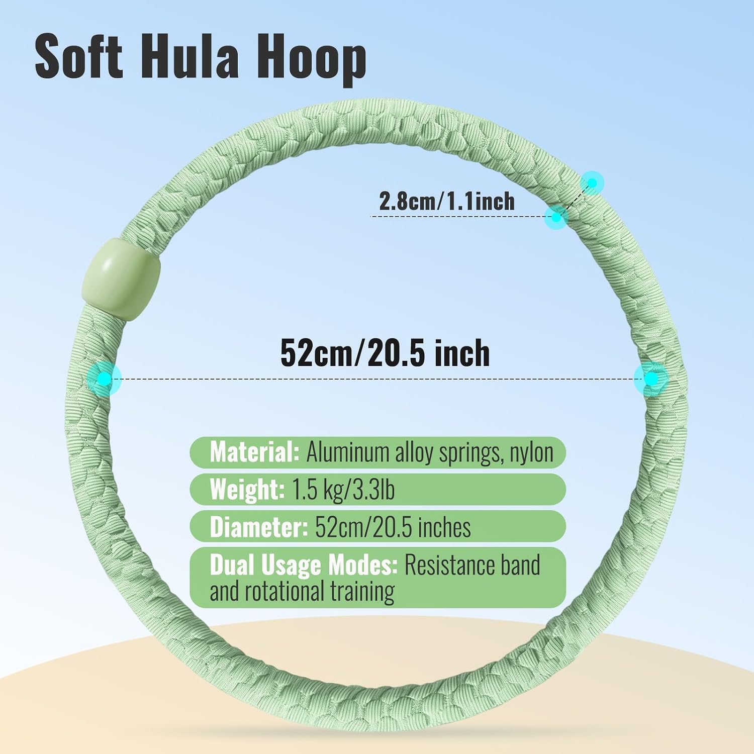 Soft Hula Hoop for Adults 3.3lb Weighted Hula Hoops for Women Weight Loss Pilates Equipment Infinity Hoop Soft Spring Weighted Hoop for Adults Women Beginners Kids Home Travel Gym