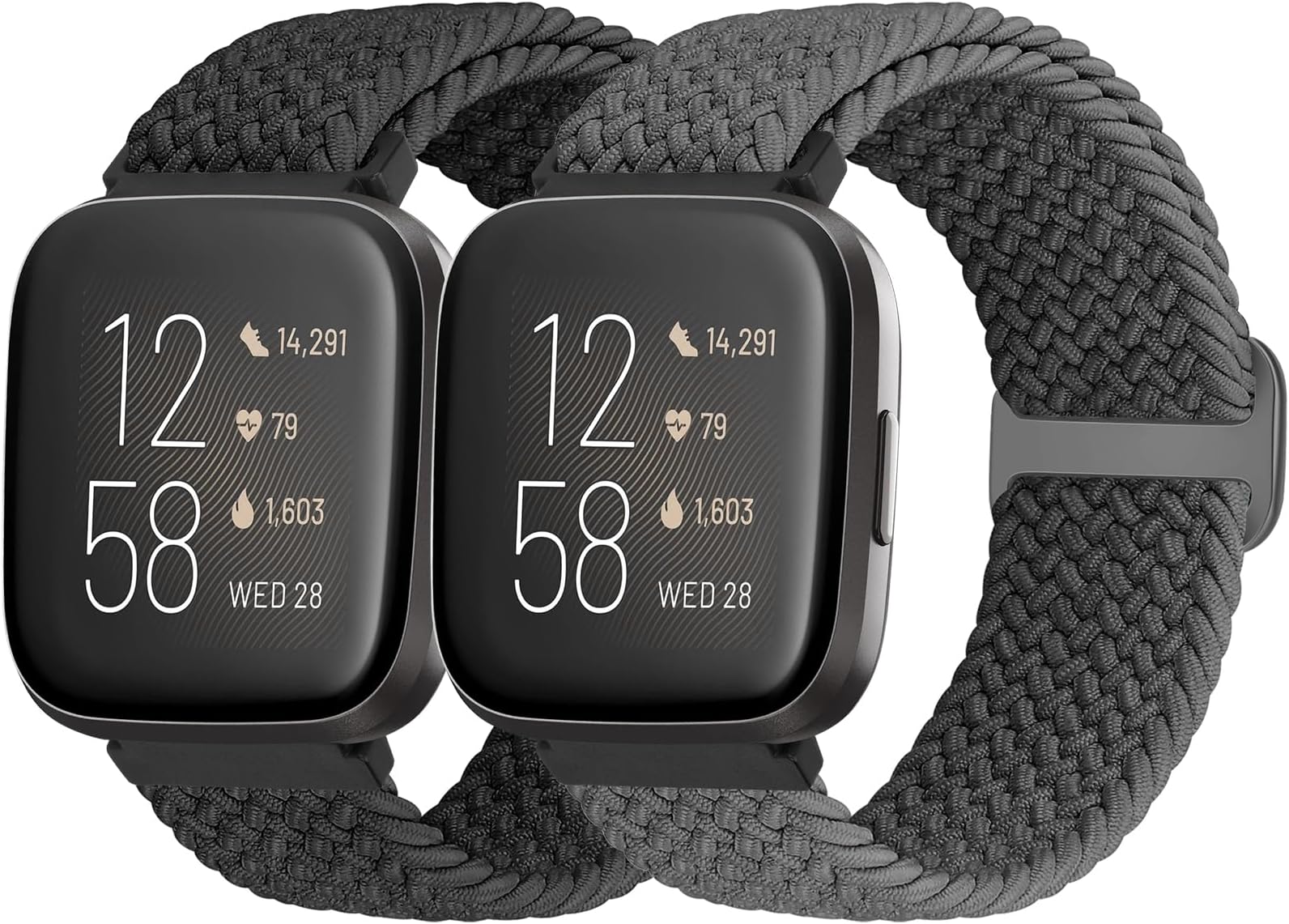 Braided Strap Compatible for Fitbit Versa 2/Versa Lite/Versa SE, 2 Pack Adjustable Elastic Nylon Sport Watch Band for Women Men