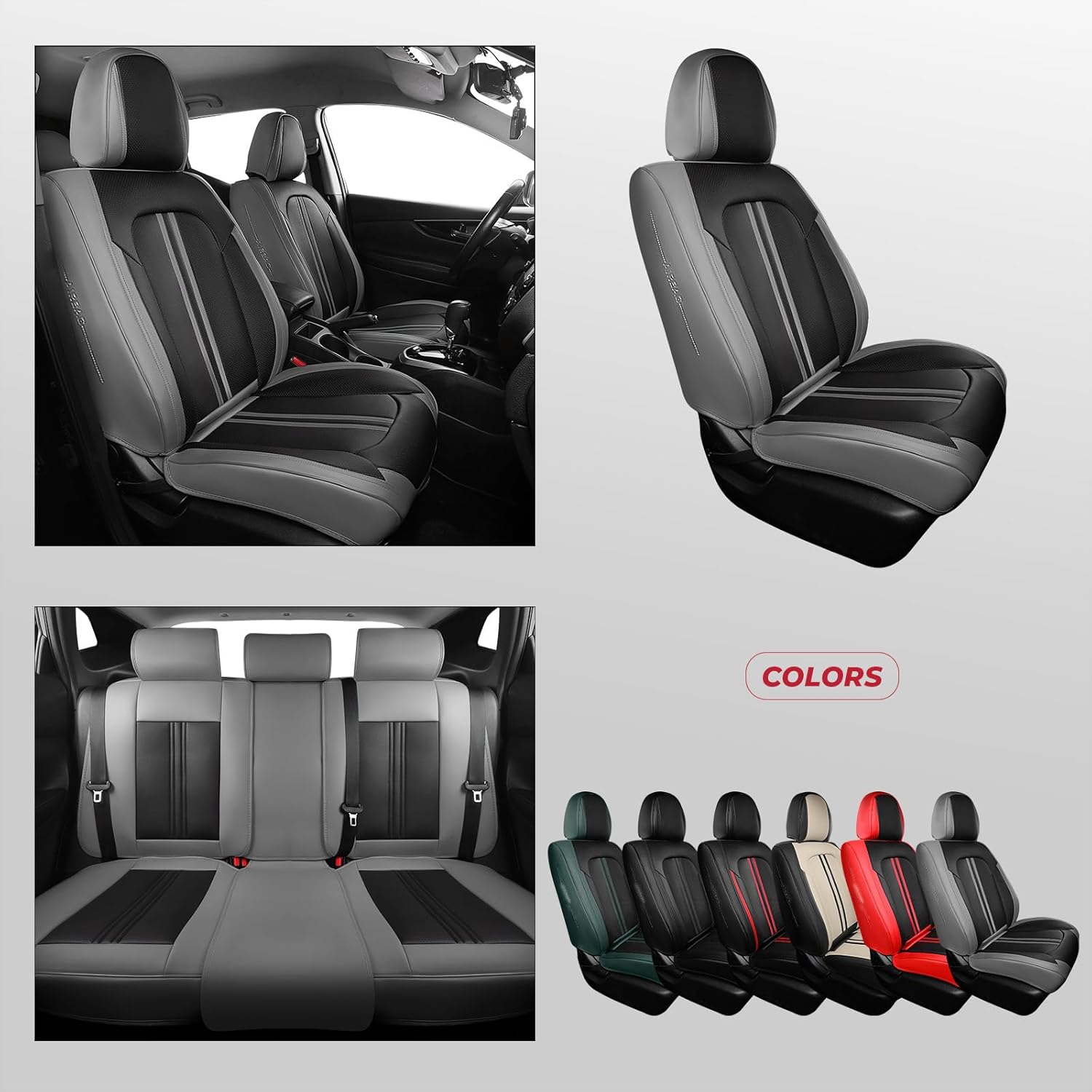FREESOO Car Seat Covers Full Set, Black Gray Waterproof Car Seat Cover, Leather Seat Covers for Trucks, Luxury Car Seat Covers Front Seats and Auto Back, Car Seat Protector Cushion for Most SUV Cars
