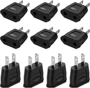 MECCANIXITY 10 PCS EU to US Plug Socket Jack, European 2 Outlet to US 2 Pin Adapter Travel Charger Converter, 125V/250V 6A, 4mm Hole Black