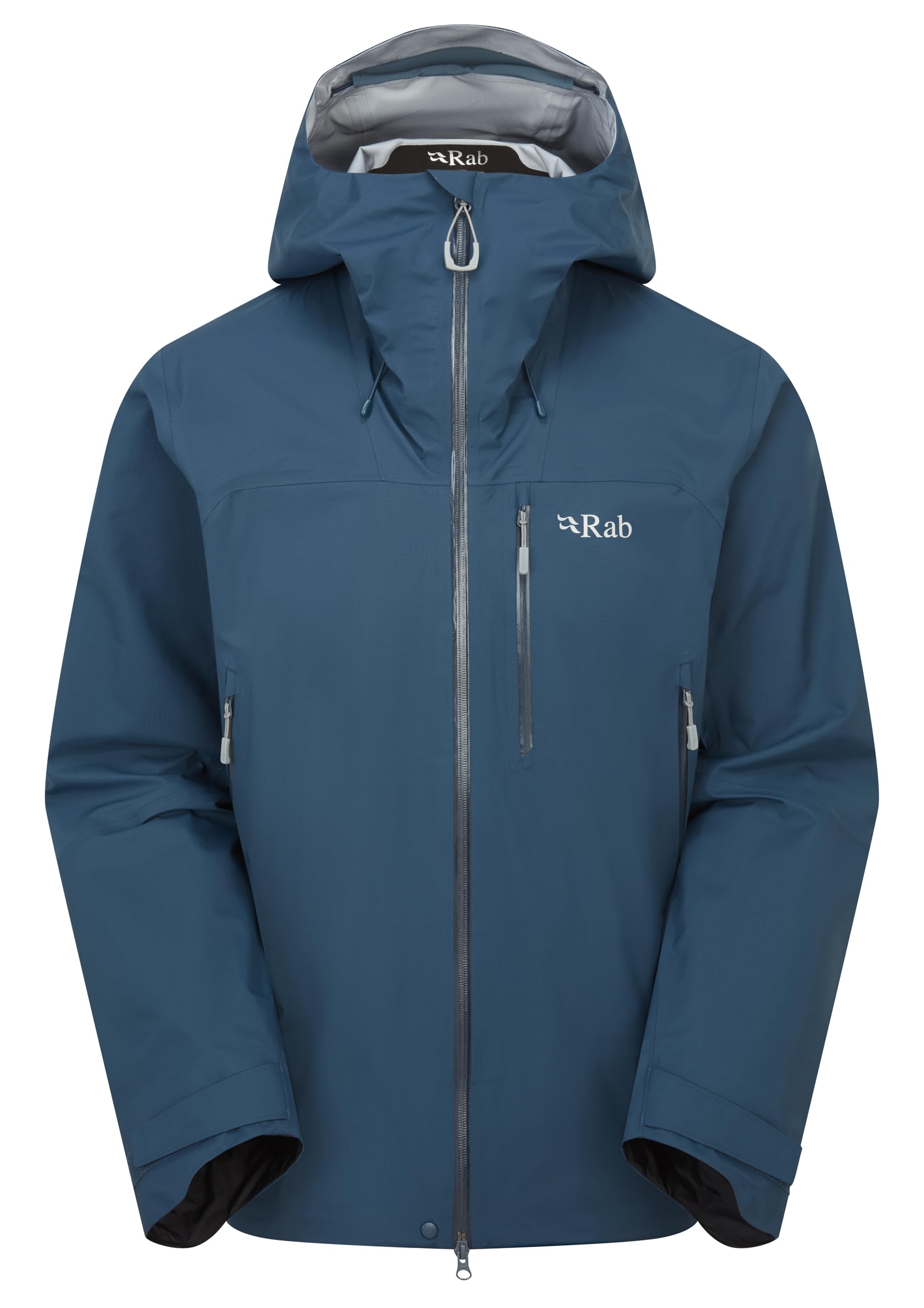 Rab Men's Firewall Mountain Jacket - Lightweight Waterproof Hooded Coat for Climbing & Hiking - Tempest Blue - Large