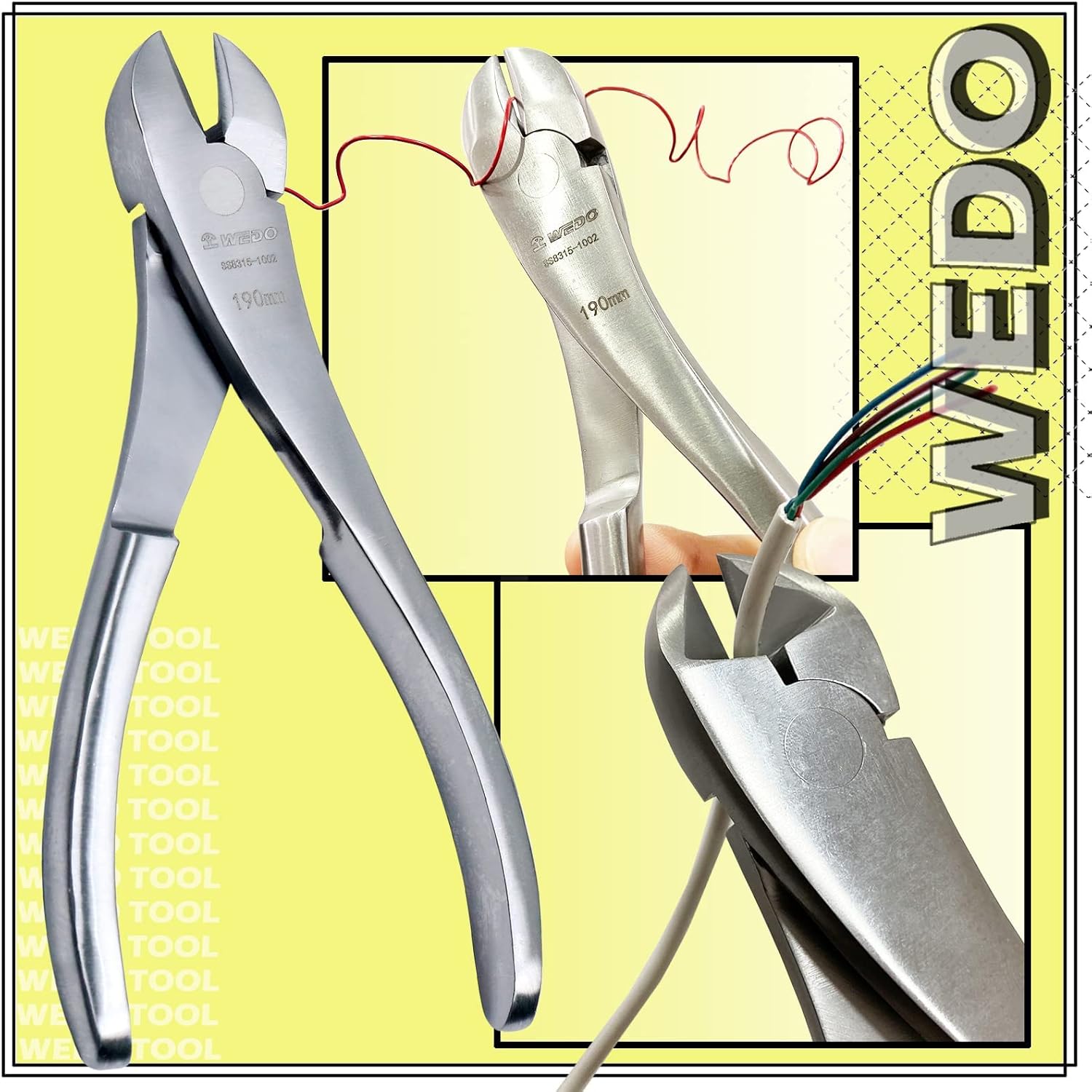 WEDO 7.5-inch Stainless Steel Diagonal Cutting Pliers, Side Cutting Pliers, Wire Cutter, Diagonal Cutters for Cutting Wires, Length 190mm