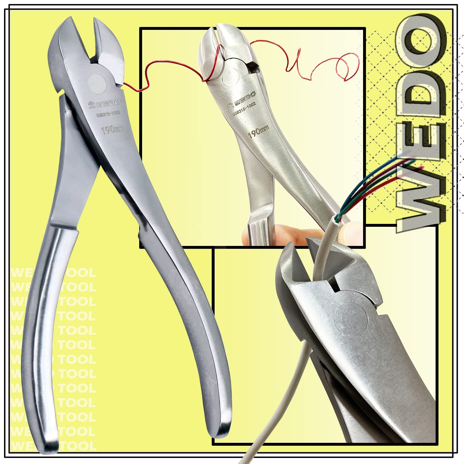 WEDO Szczypce ukośne 19 cm ze stali nierdzewnej, szczypce do cięcia bocznego, przecinak do drutu, odporne na rdzę, odporne na korozję, ukośne frezy do cięcia przewodów i prac elektrycznych