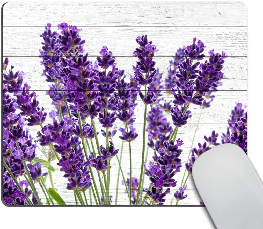 Smooffly Office Mouse Pad Custom,Retro Style Purple Lavender Flowers on Vintage Wood Background Personality Desings Gaming Mouse Pad 9.5 X 7.9 Inch (240mmX200mmX3mm)