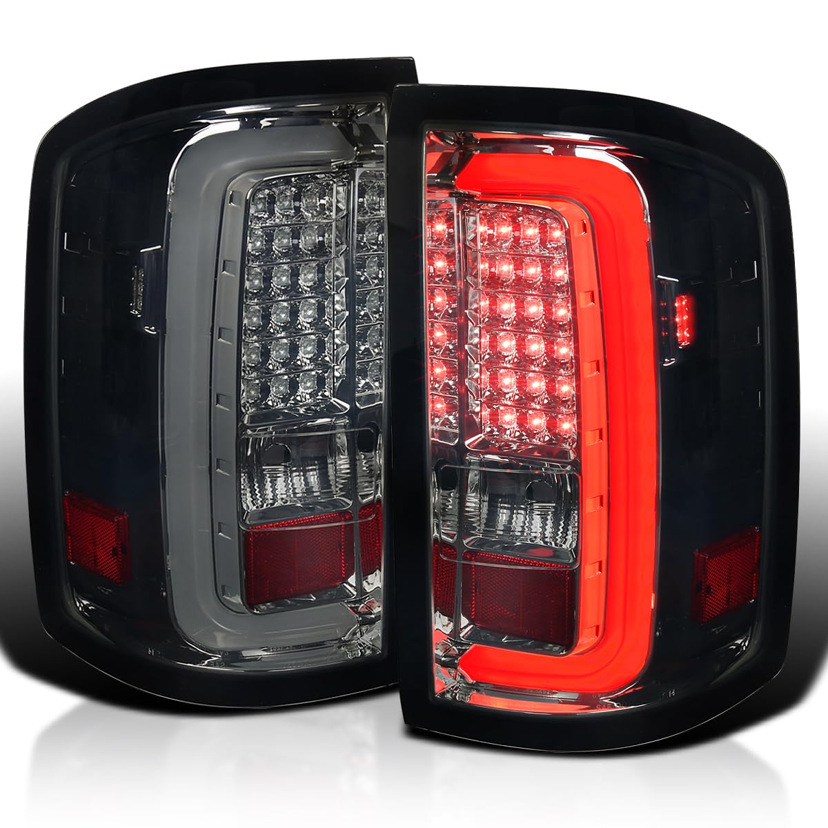 SPEC-D TUNING Smoke Lens LED Bar Tail Lights Compatible with 2014-2018 GMC Sierra 1500, 2500HD, 3500HD, Left + Right Pair Assembly