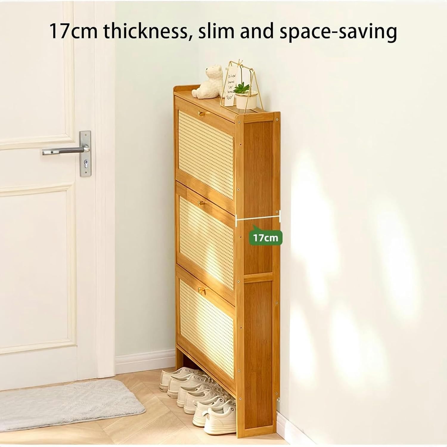 Shoe Storage Cabinet Cabinets Hallway Slim Cupboard Cupboards Hallways Slimline，Natural Bamboo Shoe Storage Cabinet - Freestanding Organizer for Entryway, Hallway & Bedroom - Stylish Space-S
