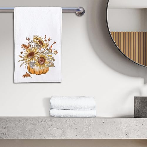 Miniatura 2 de Toallas de mano de otoño para baño, paquete de 2 toallas de baño vintage de calabaza, girasoles, suaves y absorbentes, toallas de baño para la cara,