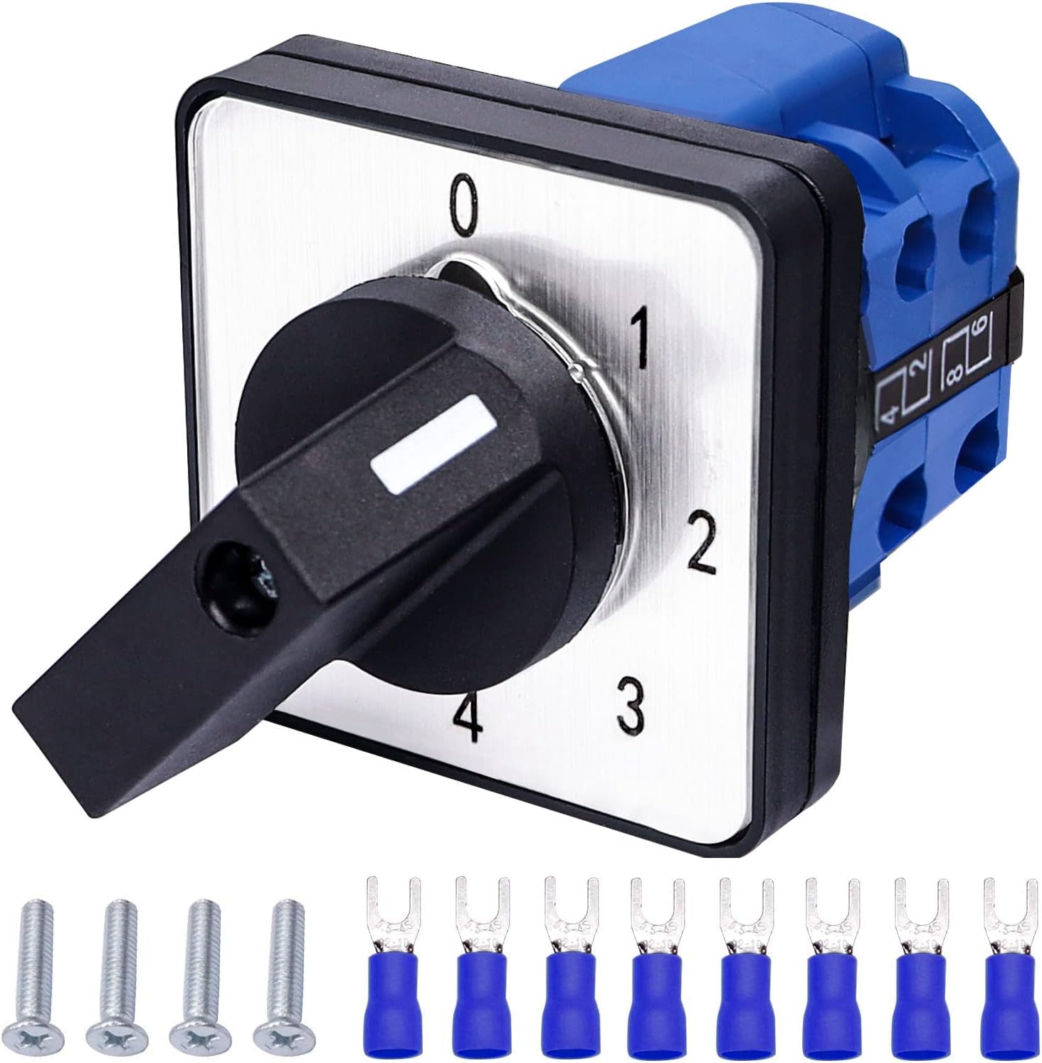 Taiss Universal Changeover Switch 20A 550V 4 Position 8 Terminals Latching Rotary Cam Selector Switch + SV2-4s Blue Connection Terminal LW26-20 0-4/2
