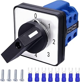 Taiss Universal Changeover Switch 20A 550V 4 Position 8 Terminals Latching Rotary Cam Selector Switch + SV2-4s Blue Connection Terminal LW26-20 0-4/2