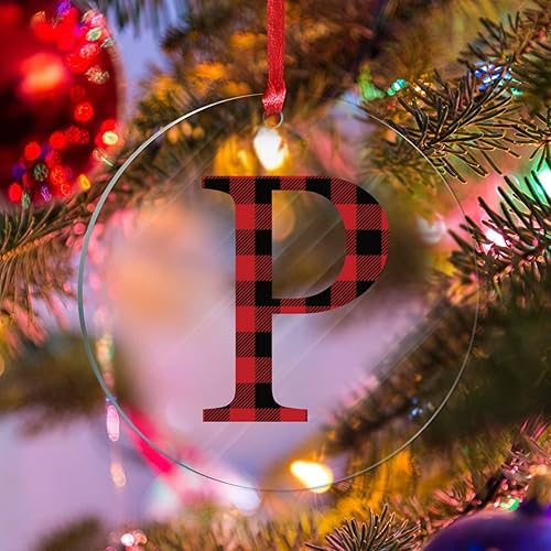 Adornos de Navidad personalizados con monograma personalizado letra P inicial para árbol de Navidad, decoraciones de árbol de Navidad, a cuadros