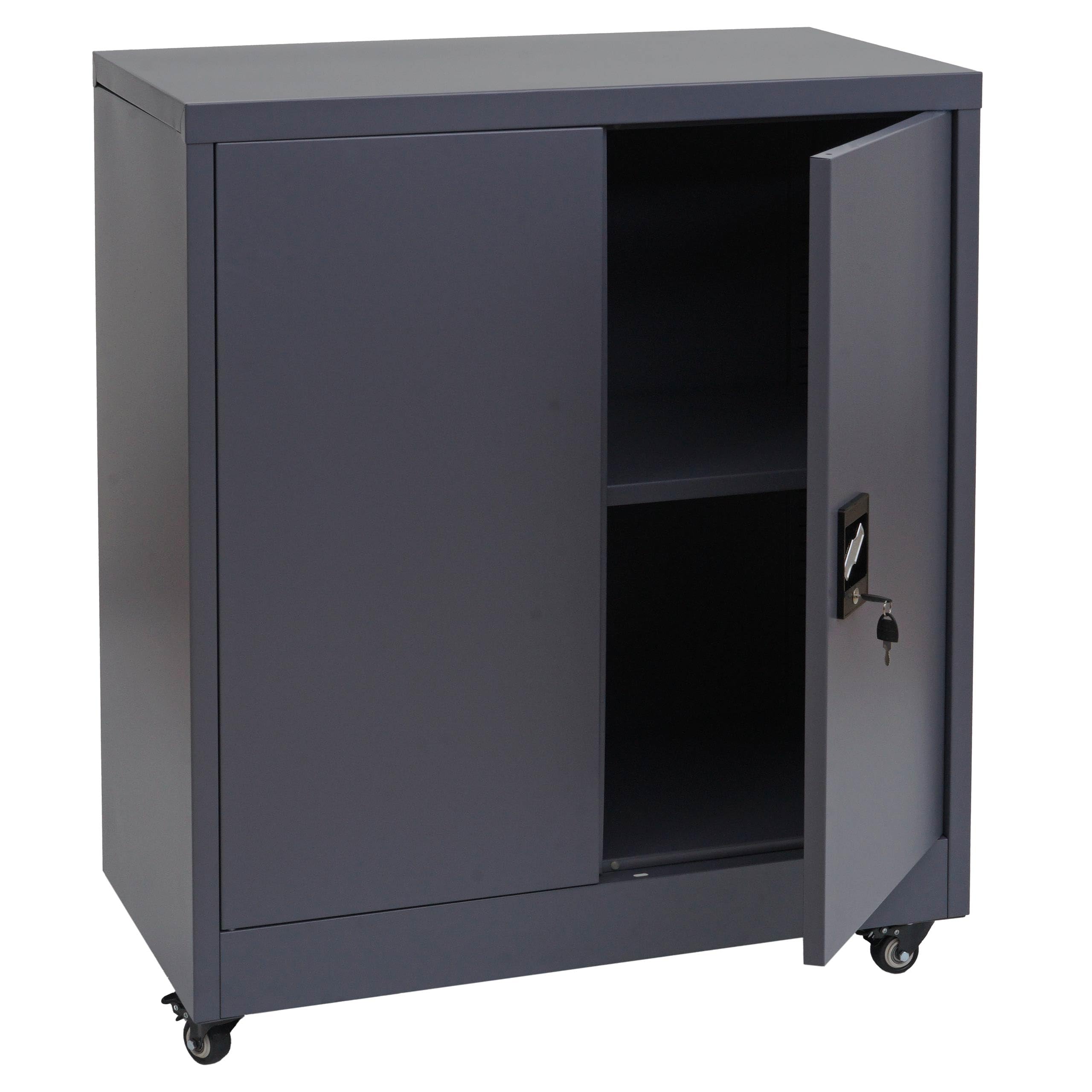 Aktenschrank HWC-O50, Büroschrank Stahlschrank mit Rollen, 2 Türen abschließbar, Stahl 98x80x40cm - dunkelgrau