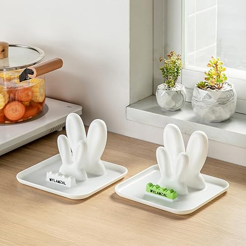 Miniatura 5 de MYLAMZAL Soporte de cuchara para estufa, soporte para tapa de olla, utensilios de cocina, organizador de tapa de olla de silicona, hongo lindo le