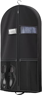 Lazebox 43" Travel Garment Bag with Accessories Zipper Pocket, Heavy Duty Suit Bag for Suits, Tuxedos, Dresses, Coats, Black, 1 pack