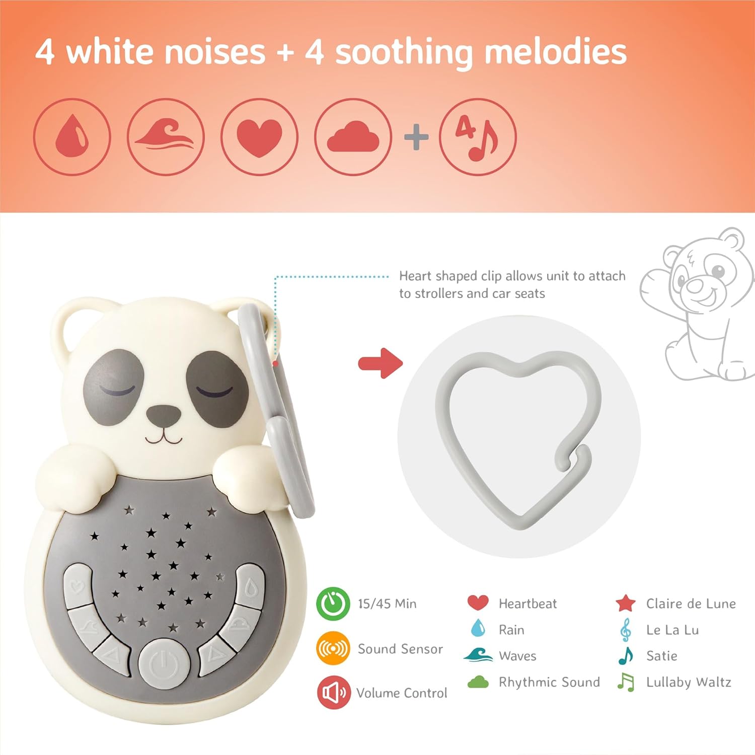 Cloud b Travel Comforting Sound Machine w/ Calming Light | 4 White Noise and 4 Lullabies | Re-Activating Smart Sensor | Sweet Dreamz On the Go™ - Panda