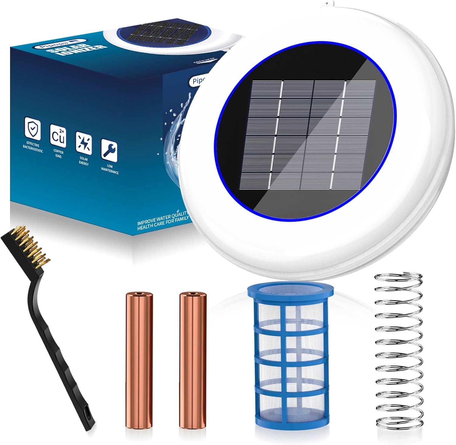 Solar Pool Cleaner, Floating Water Cleaner and Purifier, Copper for Pool 35,000 Gallons, Large Solar Panel & 2 Sets of Fittings, Floating Water Cleaner for Above Ground Pool & Inground Pool