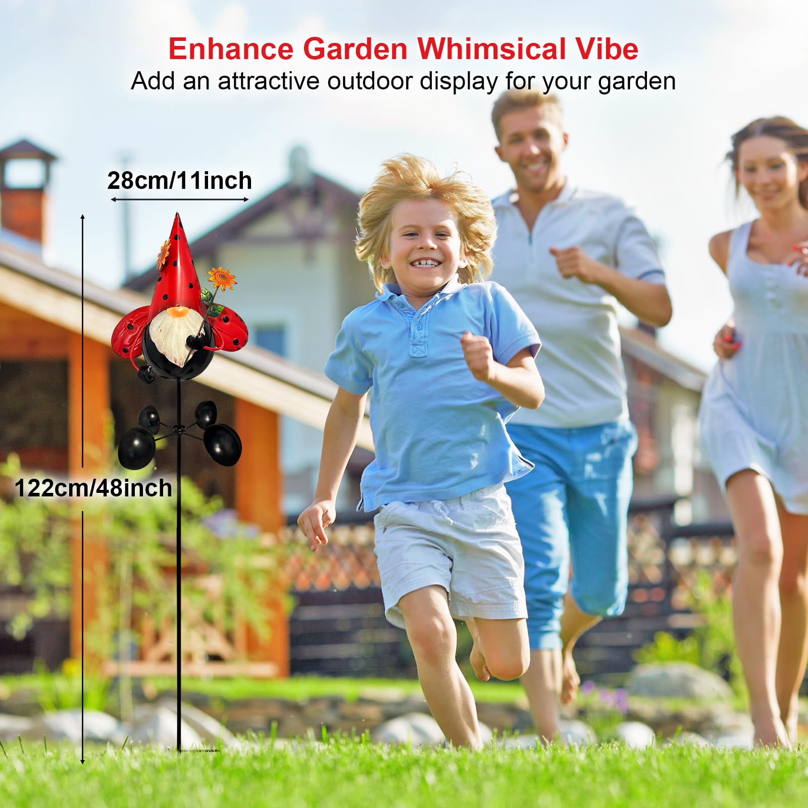 HONGLAND Zwerg aus Metall, Garten-Statue, Gartenstatue, Outdoor-Dekoration, 121,9 cm, Zwerg-Dekorationen, 360 Grad drehbar, Windspiel für Außenbereich, Terrasse, Garten, Hinterhof, Dekoration