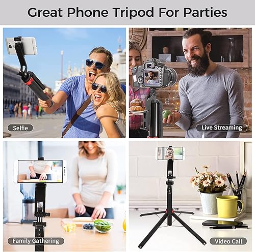 Miniatura 6 de Trípode para selfie stick de 71 pulgadas con control remoto, cuádripod mejorado para trípode extensible antivibraciones con mango de equilibrio 14