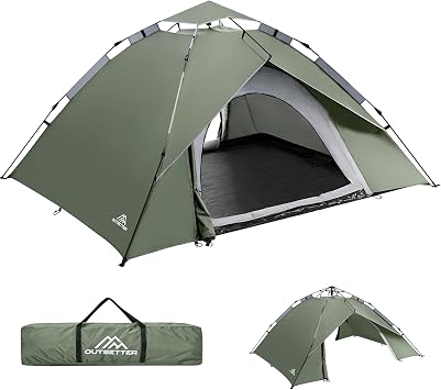 Camping Tent Pop Up, 3-4 Man Automatic Instant Tent Ultralight Dome Tent 4 Seasons, 2 in 1 Double Layers with Removable Outer & Carry Bag for Camping Hiking