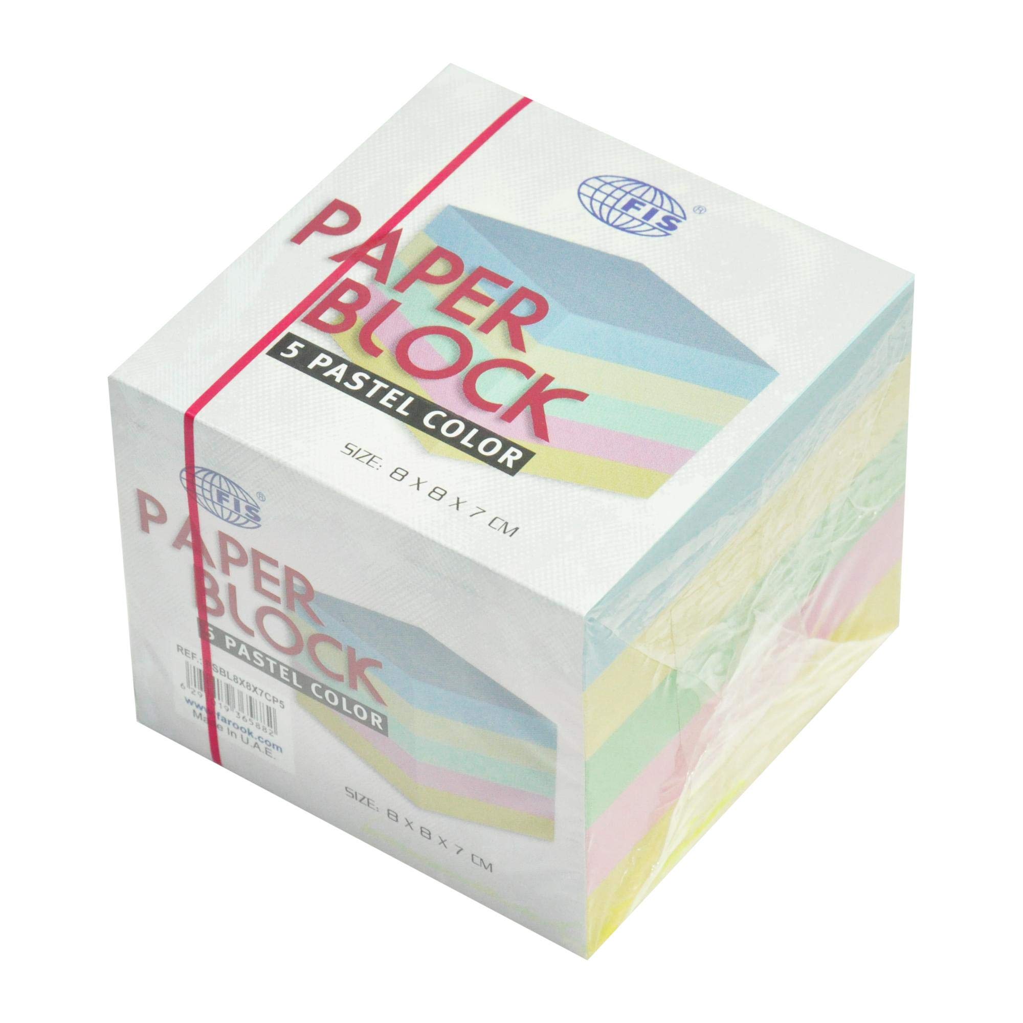 FISColor Paper Block Loose, Size: 8x8x7cm, 5 Assorted Pastel Color-FSBL8X8X7CP5