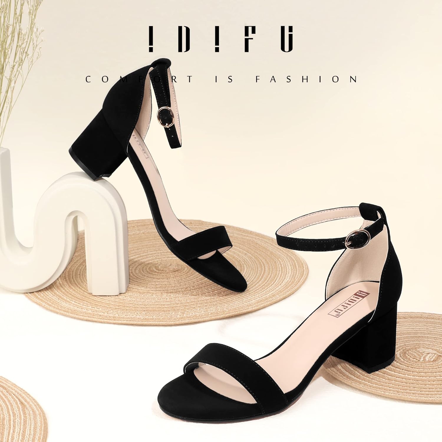IDIFU Women's Cookie-LO Low Block Heels Chunky Sandals Ankle Strap Wedding Dress Pump Shoes - Image 3