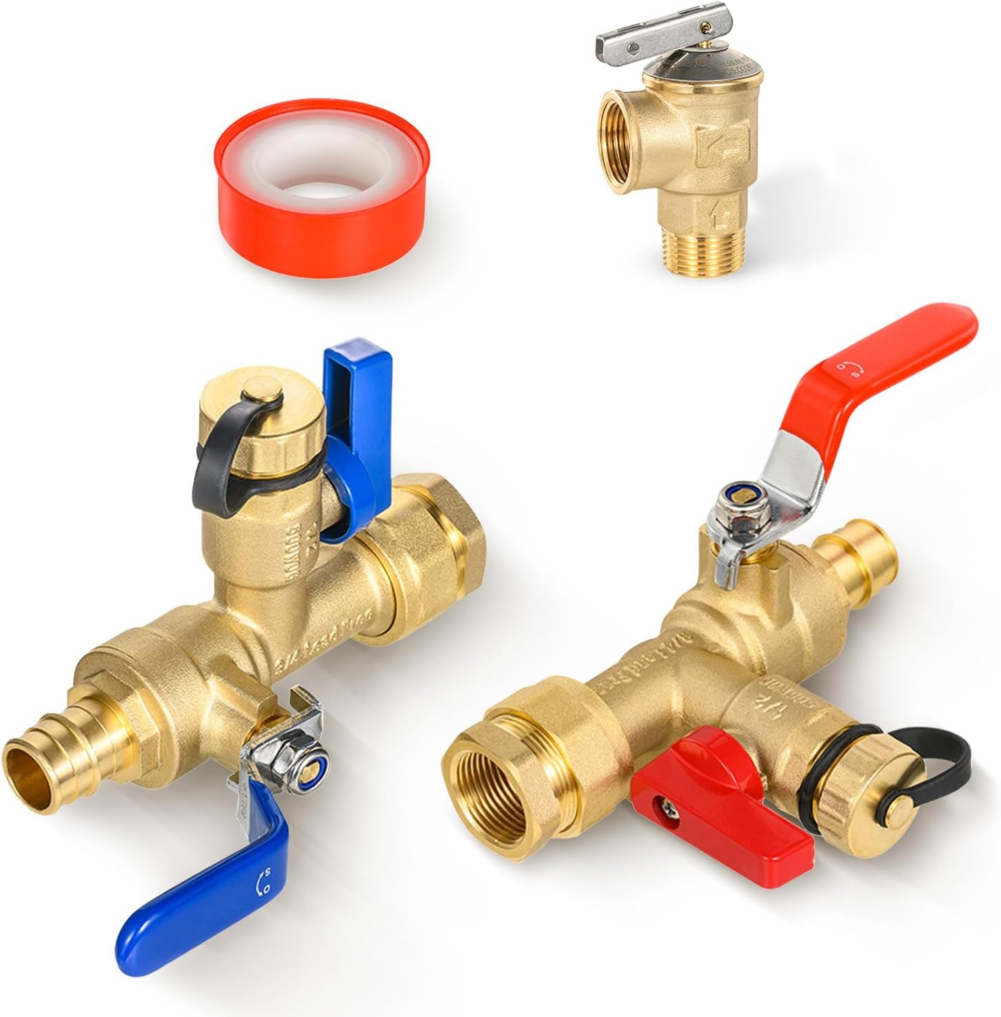 (Set of 1 Kit) HeSun 3/4" FIP X 3/4" PEX-A Expansion IPS Isolator Tankless Water Heater Service Valve Kit, with Pressure Relief Valve (TOOL054)