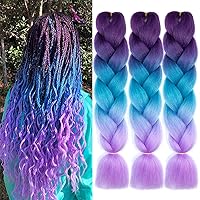 Vista 14 de Paquete de 3 extensiones de cabello sintético para trenzar de ganchillo de alta temperatura de 24 pulgadas (azul/azul cielo)