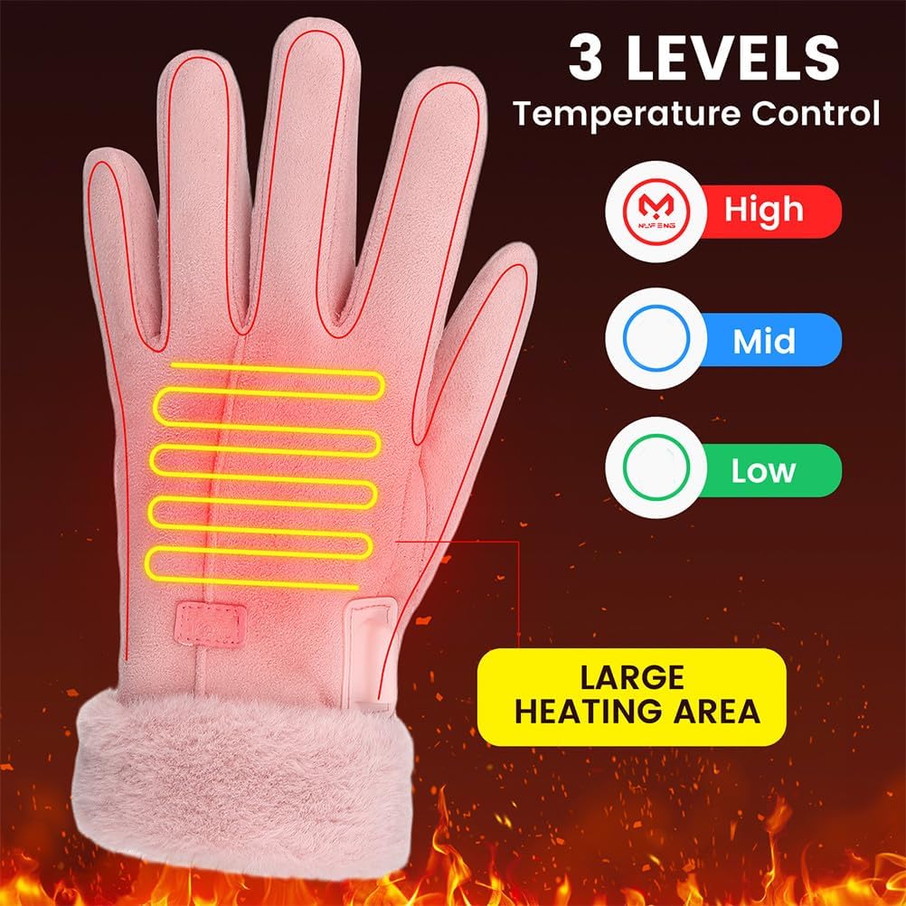 USB Heated Gloves for Women Men, Leather Thermal Gloves with Adjustable Heating, Outdoor Riding Winter Warm, Touchscreen Compatible - Image 2