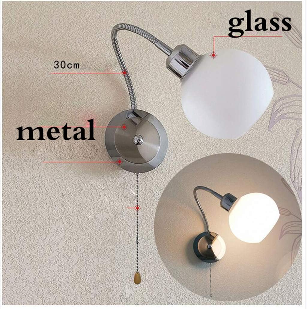 Wall Lamp with Pull Chain Switch E27/E26 Bedside Lamp Bedroom Living Room Creative Modern Metal Glass Shade Balcony Staircase Wall Sconces