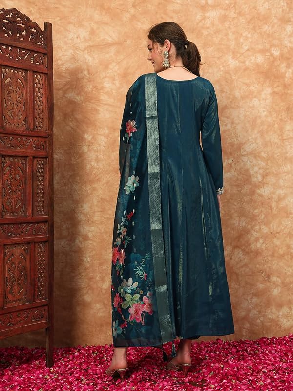 Shopping Queen Women's Silk Embroidered Kurta set with Dupatta (A602_Prussian Blue_3XL) by Shopping Queen - Used condition - Image 2