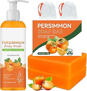 2 PCS Persimmon Soap and Persimmon Shower Gel, Natural Deodorizing Soap For The Elderly, Used To Control Body Odor And Remove Body Odor Shower Gel