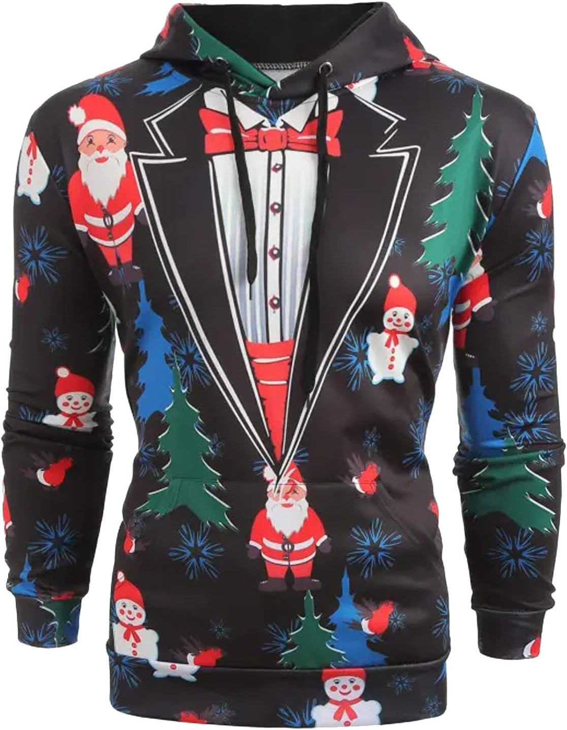 Generische Kersttrui voor heren, hoodie, pullover met rendier/kerstman 3D-print, grappige funky kersttrui uniseks, capuchontrui met fleece, kersthoody, sweatshirt, A2, L